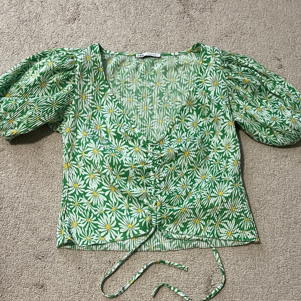 Zara Green Daisy Print Blouse